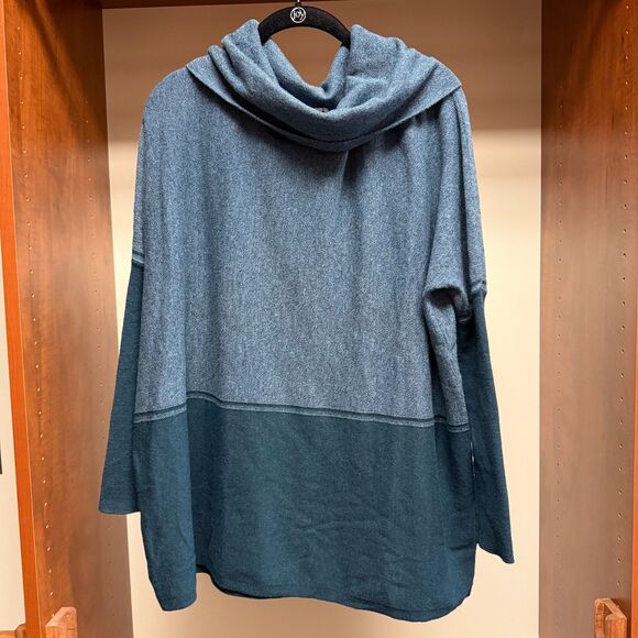 Smartwool Edgewood Sweater Blue Two Toned Wool Blend Cowl Neck Medium - Picture 2 of 8
